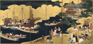 Detail of The Black Ship (kurofune) on Arrival of a Portuguese ship