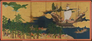 Nanban byōbu attributed to Kanō Takanobu, right-hand screen