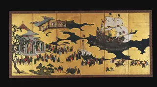 Detail of The Black Ship (kurofune) on Nanban byōbu