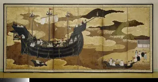 Detail of The Black Ship (kurofune) on Nanban byōbu (Southern Barbarians)