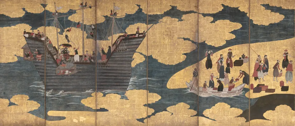Nanban Byōbu (Europeans at a port), left-hand folding screen
