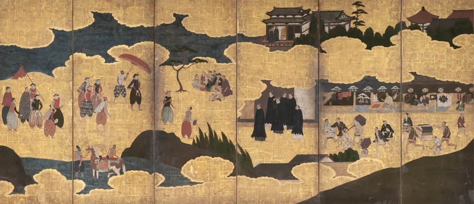 Nanban Byōbu (Europeans at a port), right-hand folding screen