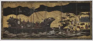 Arrival of a Portuguese ship, surviving single folding screen